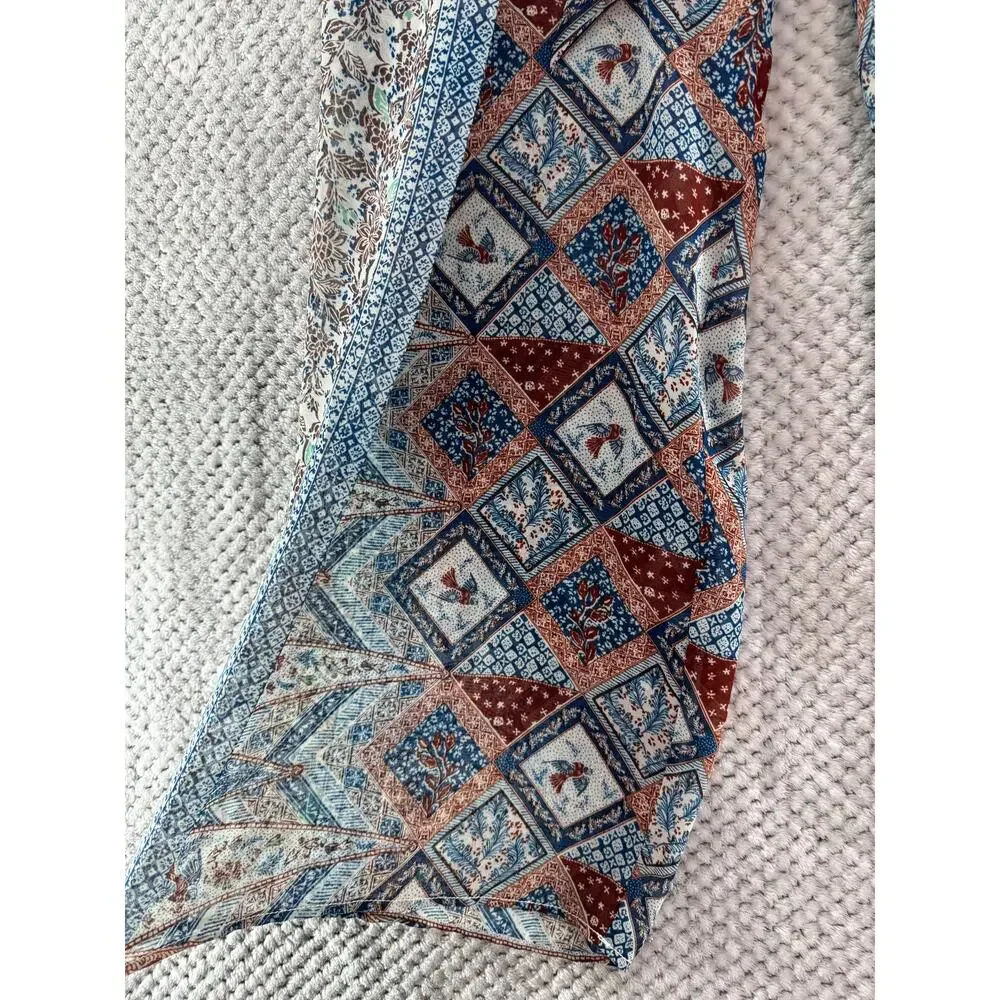 Elevenses Beach Boho Pants Women 8 Blue Patch Floral Wide Leg
